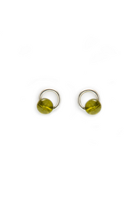 Recycled silver circle earrings with green upcycled glass